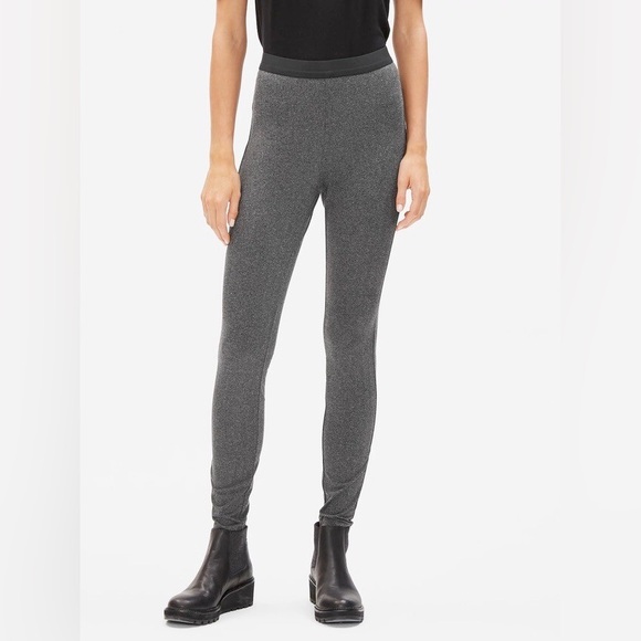 Eileen Fisher Herringbone Pull On Legging Gray Black M - Picture 1 of 7